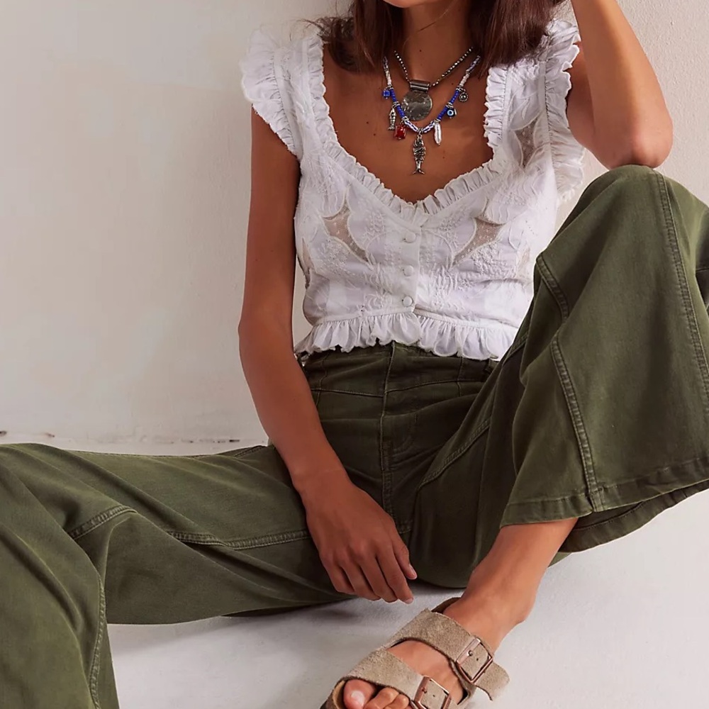 Free people green wide leg trousers